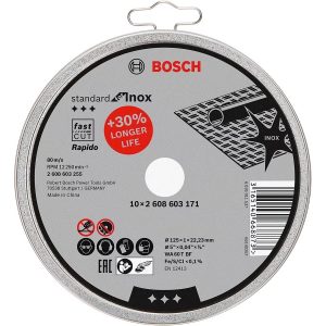 Диск за рязане BOSCH STANDARD FOR INOX RAPIDO 2608603255, 125 x 1 mm, за инокс, 10 броя