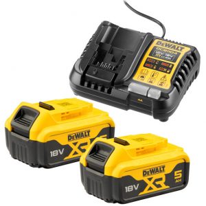 Комплект батерии и зарядно устройство DeWALT DCB1104P2, 18V, 5Ah